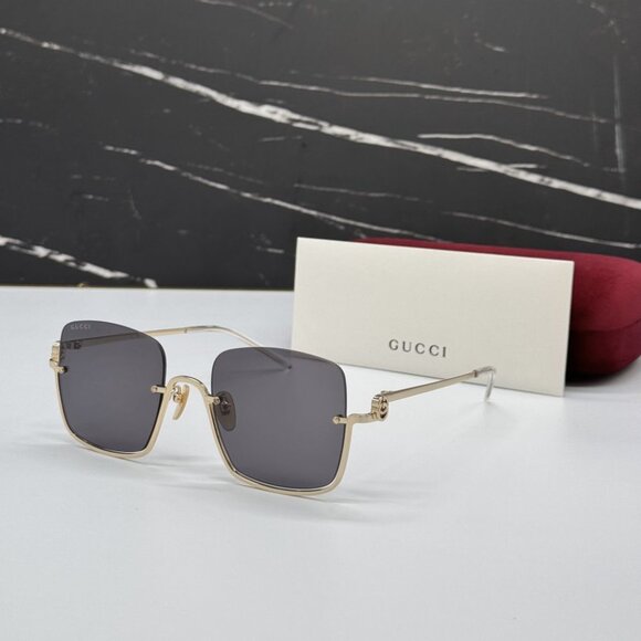 NEW GG1279S 001 GUCCI GOLD/GREY WOMEN GUCCI SUNGLASSES - Picture 1 of 12